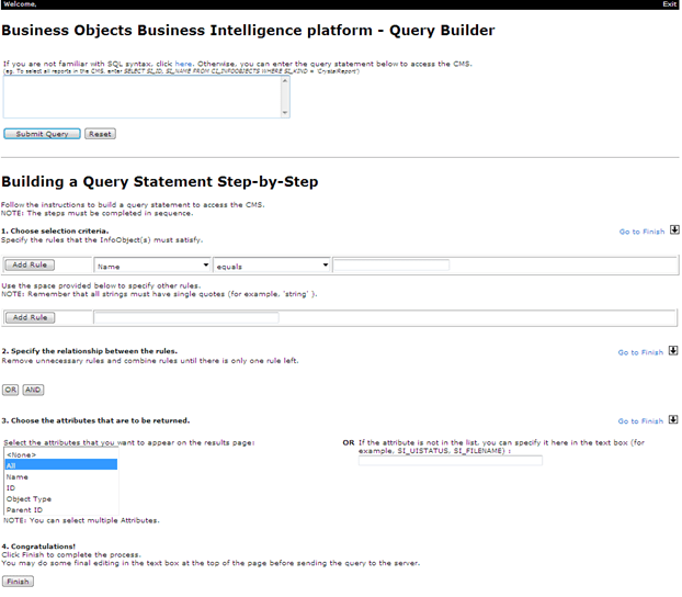 Query Builder in BO – Browse / Query BO Repository | DWBI castle