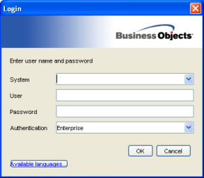 Business Objects XI R2 login screen